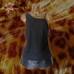 Elizabeth and James Black Asymmetric Ruffle Layered Cami Top